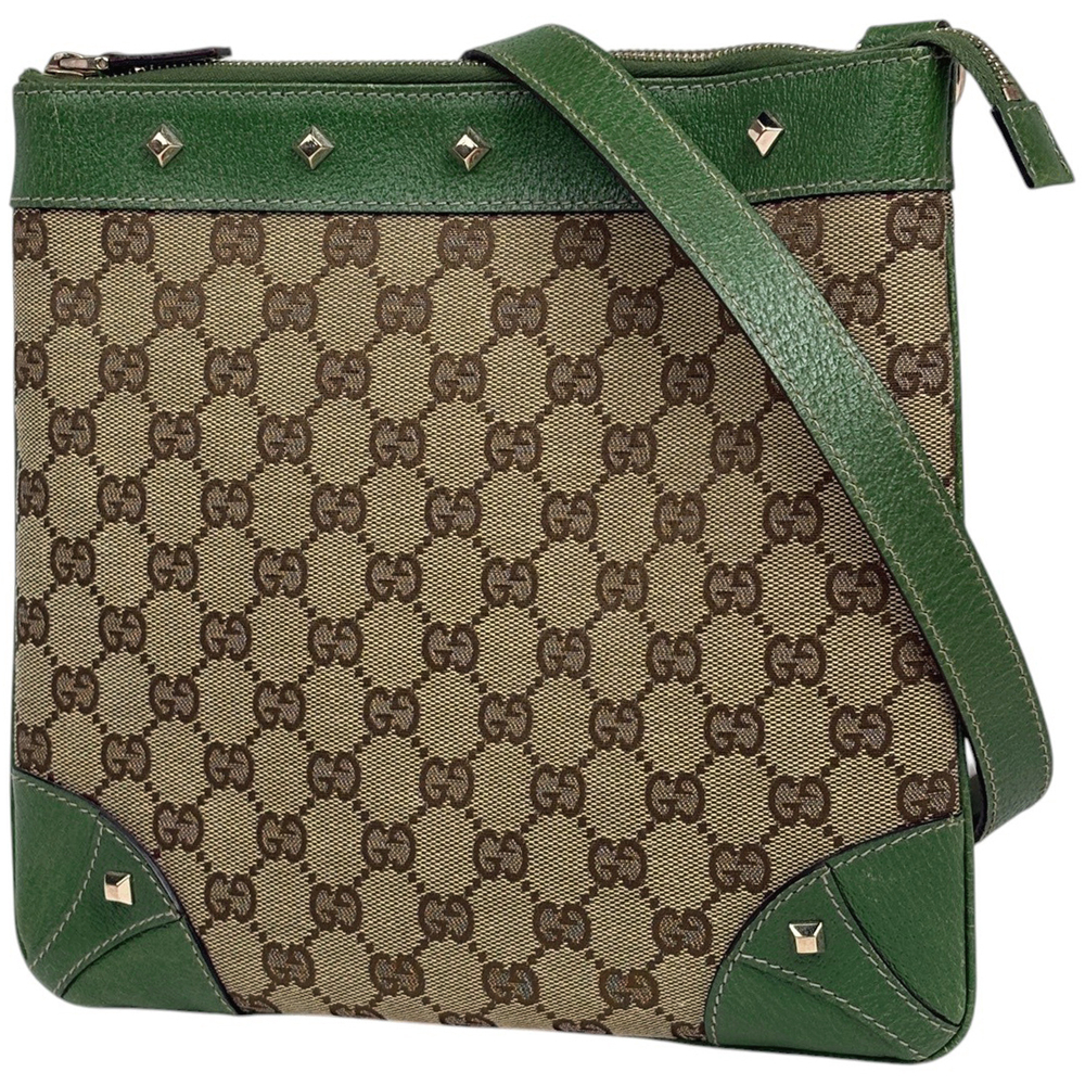 Gucci GG shoulder bag studded canvas beige green